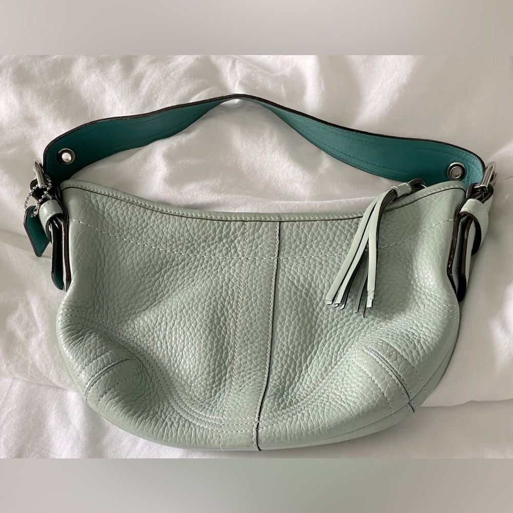 VINTAGE 2005 Coach Handbag 3225 Mini Hobo Tassel Pond Blue Pebbled Leather